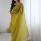 Rajwada Mustard Silk Blend Embroidered Solid Saree For Women