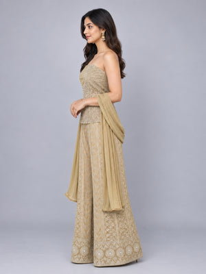 Beige Silk Blend Embellished Kurta Set