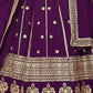 Rajwada Purple Georgette Thread & Sequins Embroidered Semi-Stitched Lehenga For Women