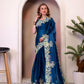 Rajwada Teal Blue Organza Embroidered Solid Saree For Women