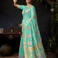 Rajwada Turquoise Blue Organza Solid Saree For Women