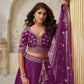 Rajwada Wine Silk Blend Embroidered Semi-Stitched Lehenga For Women