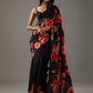 Rajwada Black Georgette Floral Printed Saree With Unstitched Blouse For Women