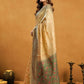 Rajwada Cream Silk Blend Solid Saree For Women