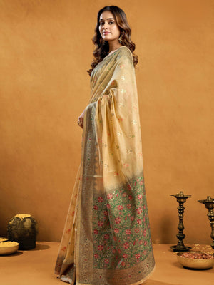 Rajwada Cream Silk Blend Solid Saree For Women