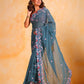 Rajwada Teal  Georgette Embroidered Saree With Unstitched Blouse For Women