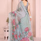 Rajwada Grey Cotton Linen Solid Printed Saree For Women
