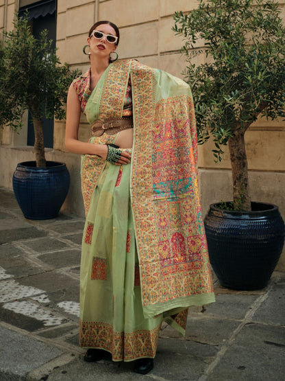 Rajwada Green Modal Woven Saree With Unstitched Blouse For Women