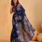 Rajwada Navy Blue Silk Blend Embroidered Saree With Unstitched Blouse For Women