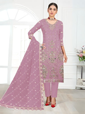 Rajwada Lavender Georgette Embellished Semi-Stitched Kurta Set For Women