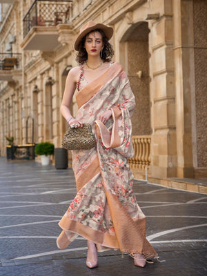 Rajwada Off White Poly Brasso Woven Saree With Unstitched Blouse For Women
