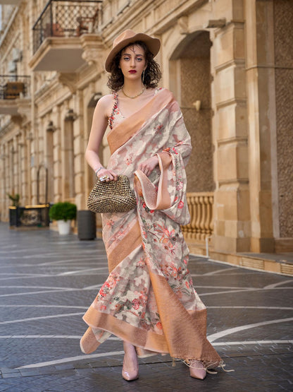 Rajwada Off White Poly Brasso Woven Saree With Unstitched Blouse For Women