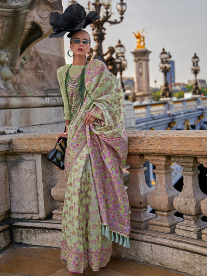Rajwada Light Green Organza Woven Saree With Unstitched Blouse For Women
