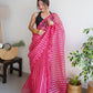 Rajwada Pink Organza Lace Work Saree With Unstitched Blouse For Women