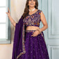 Rajwada Purple Chinon Sequence Embroidered Semi-Stitched Lehenga For Women