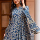Rajwada Navy Blue Rayon Printed Stitched Kurta Set For Women