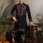 Rajwada Black Silk Blend Embroidered Stitched Kurta For Men