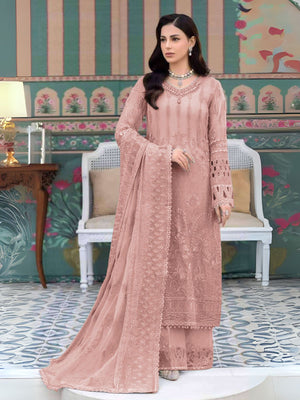 Rajwada Peach Georgette  Embroidered Semi-Stitched Kurta Set For Women