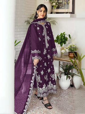 Rajwada Wine Georgette Embroidered Semi-Stitched Kurta Set For Women