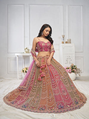 Rajwada Multicolor Soft Net Embellished Semi-Stitched Lehenga With Unstitched Blouse For Women