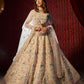 Rajwada Cream Georgette Embroidered Semi-Stitched Lehenga For Women