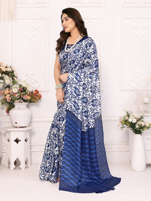 Rajwada Blue Khadi Printed Saree With Unstitched Blouse For Women