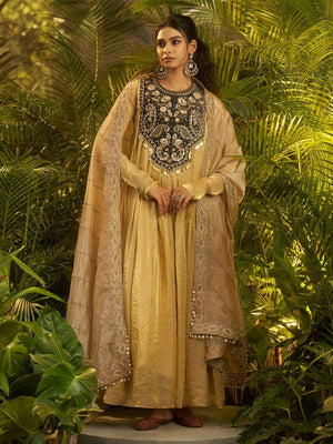 Rajwada Gold Organza Embellished Kurta Set For Women
