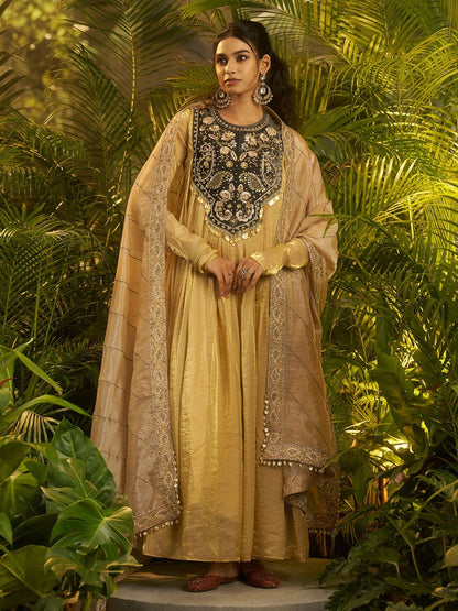 Rajwada Gold Organza Embellished Kurta Set For Women