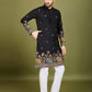Rajwada Black Cotton Embroidered Stitched Kurta For Men