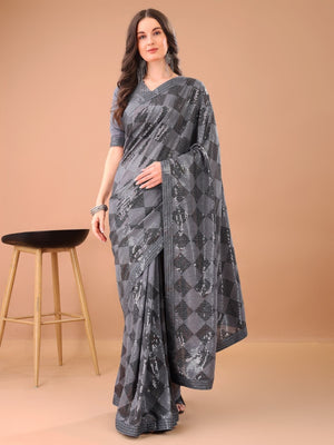 Rajwada Grey Georgette Sequin Elegant Saree For Women