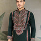 Rajwada Green Viscose Silk Embroidered Stitched Kurta For Men