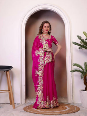 Rajwada Pink Jimmy Choo Embellished Saree For Women