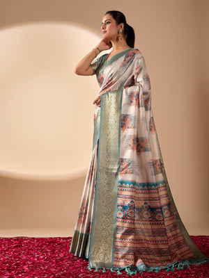 Rajwada Multicolor Silk Blend Printed Saree For Women
