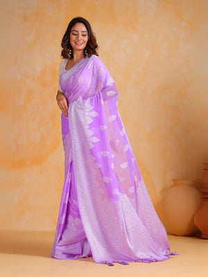 Rajwada Purple Georgette Woven Design Saree With Unstitched Blouse For Women