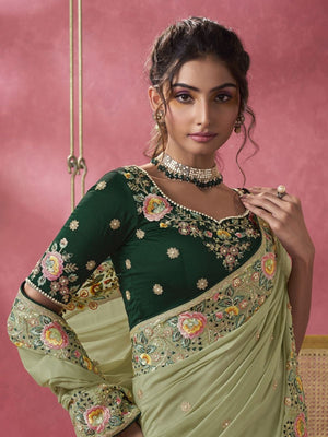 Rajwada Light Green Georgette Embroidered Elegant Saree For Women