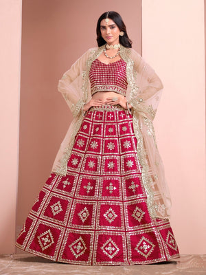 Rajwada Pink Art Silk Embellished Semi-Stitched lehenga For Women
