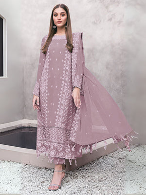 Rajwada Pink Georgette Embroidered Semi-Stitched Kurta Set For Women