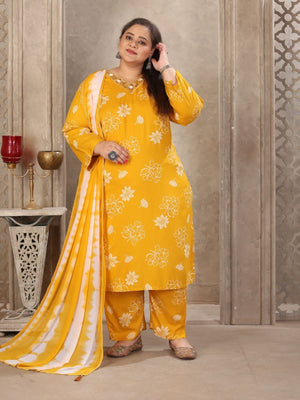 Rajwada Mustard Rayon Printed Kurta Set For Women