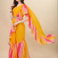 Rajwada Yellow Georgette Printed And Ruffle Saree For Women