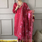 Rajwada Magenta Viscose Embroidered Stitched Kurta Set For Women