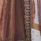 Rajwada Brown Embellished Net Saree With Unstitched Blouse For Women