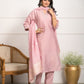Rajwada Peach Viscose Chanderi Embroidered Stitched Kurta Set For Women