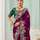 Rajwada Wine Satin Embroidered Saree For Women