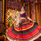Rajwada Multicolor Cotton Blend Printed With Mirror Work Semi-Stitched lehenga For Women