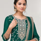 Rajwada Green Silk Blend Embroidered Semi-Stitched Kurta Set For Women