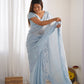 Rajwada Blue Crushed Tissue Embroidered Saree With Unstitched Blouse For Women