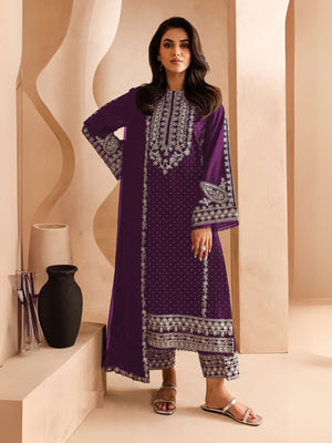 Rajwada Purple Georgette Embroidered Semi-Stitched Kurta Set For Women