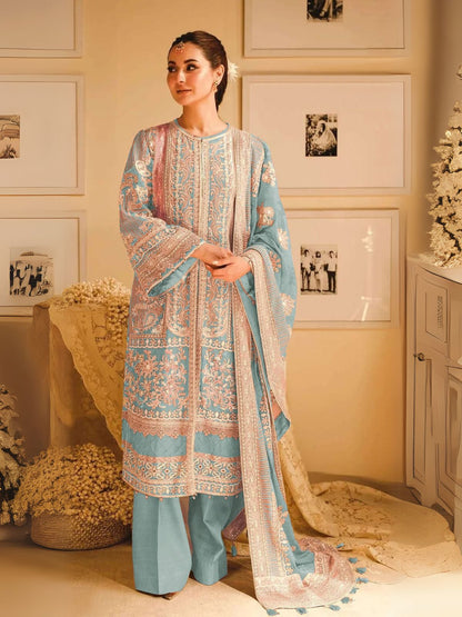 Rajwada Blue Georgette Embroidered Semi-Stitched Kurta Set For Women