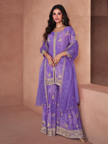Rajwada Purple Georgette Embellished Stitched Kurta Set For Women