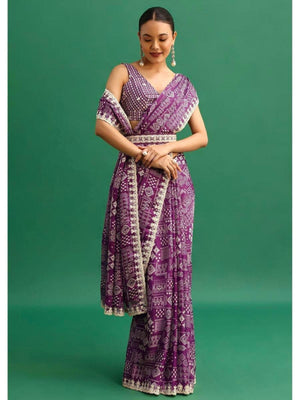 Rajwada Purple Chinon Digital Print Saree For Women